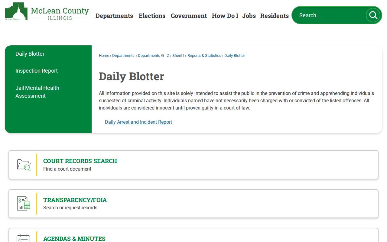 McLean County Daily Blotter landing page