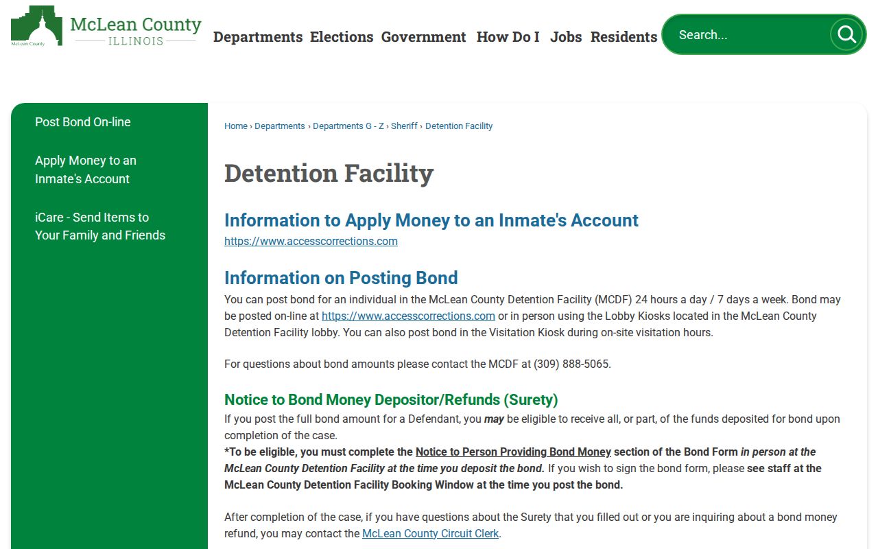McLean County Detention Facility official information page