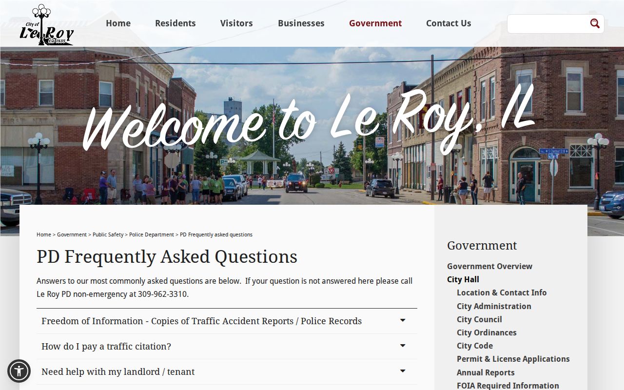 Le Roy Police FAQ with direct public records request instructions