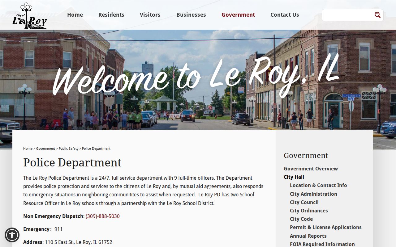 Official Le Roy Police Department page with local contact and public safety information